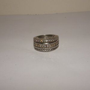 CI 925 SS Triple Row Rhinestone Ring Size 7.25